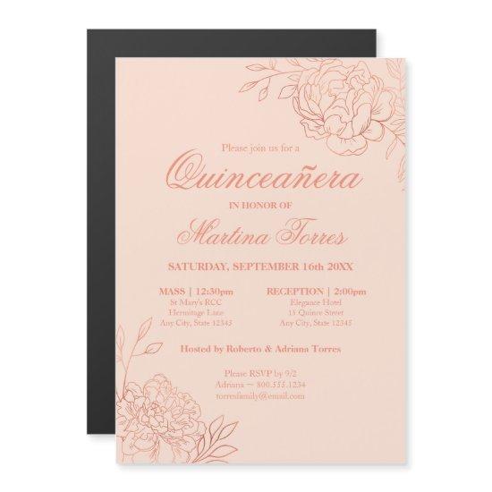 Elegant Rose Gold Flowers Pink Floral Quinceanera Magnetic