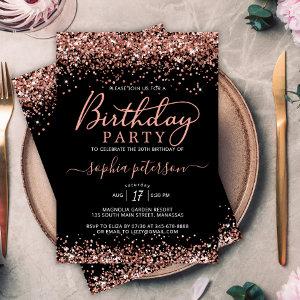 Elegant Rose Gold Glitter Any Age Black Birthday