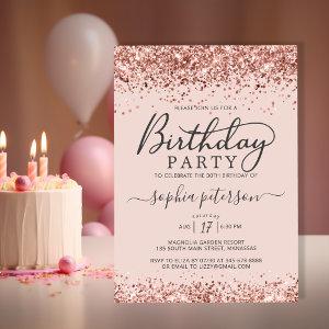 Elegant Rose Gold Glitter Any Age Blush Birthday