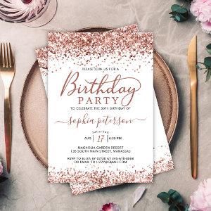 Elegant Rose Gold Glitter Any Age White Birthday