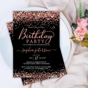 Elegant Rose Gold Glitter Black Any Age Birthday