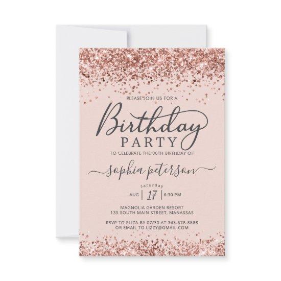Elegant Rose Gold Glitter Blush Any Age Birthday