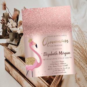 Elegant Rose Gold Glitter, Flamingo Quinceañera In
