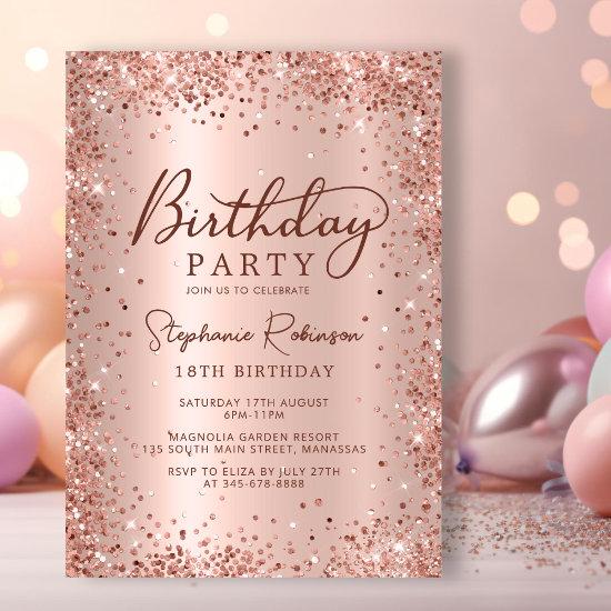 Elegant Rose Gold Glitter Metal 18th Birthday