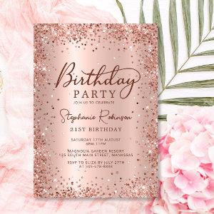 Elegant Rose Gold Glitter Metal 21st Birthday