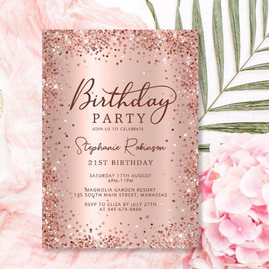 Elegant Rose Gold Glitter Metal 21st Birthday