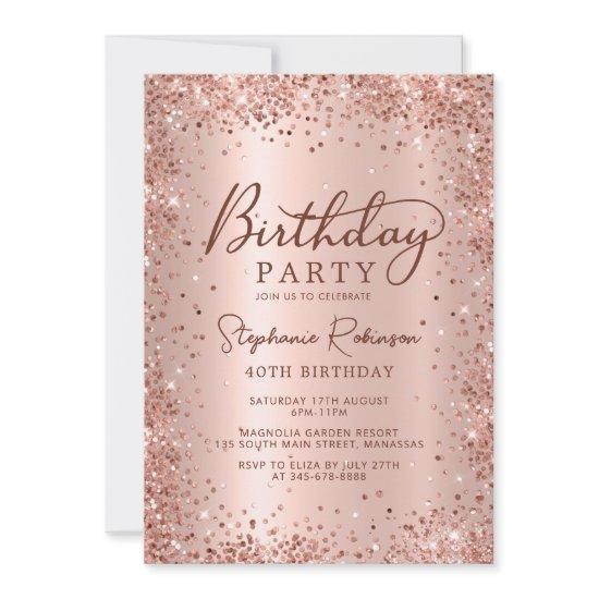 Elegant Rose Gold Glitter Metal 40th Birthday