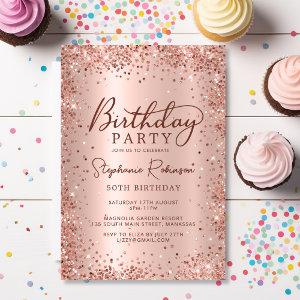 Elegant Rose Gold Glitter Metal 50th Birthday