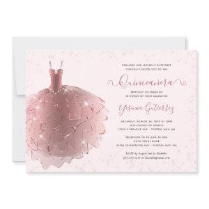 Elegant Rose Gold Glitter Quinceañera Dress