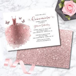 Elegant Rose Gold Glitter Quinceañera Dress