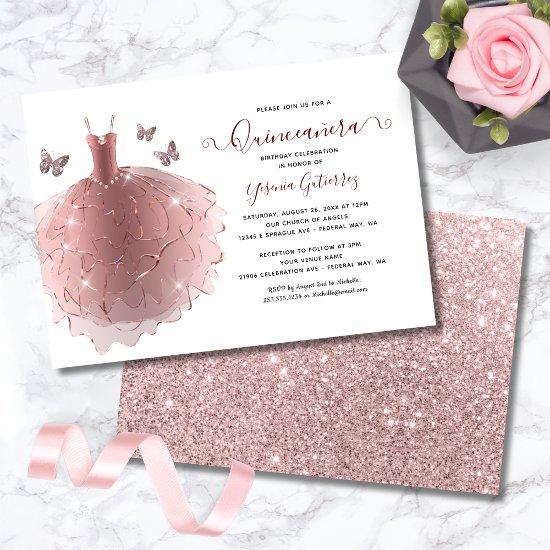 Elegant Rose Gold Glitter Quinceañera Dress