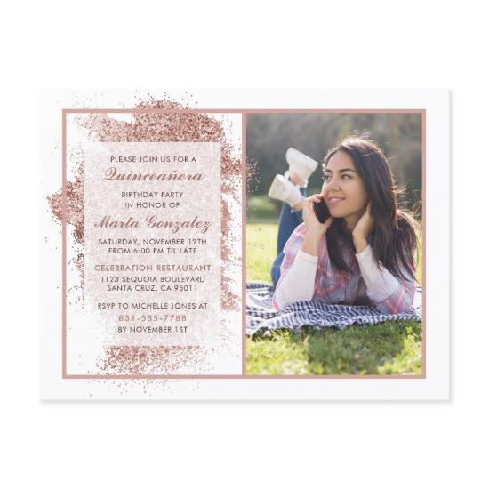 Elegant Rose Gold Glitter Quinceañera Party Photo  Postcard