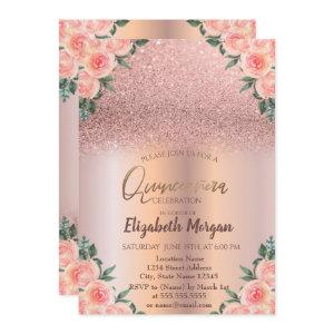 Elegant Rose Gold Ombre Floral Quinceañera