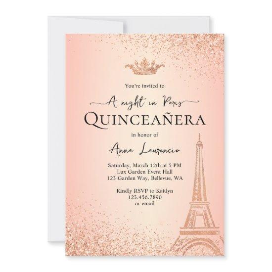 Elegant Rose Gold Paris Night Theme Quinceanera