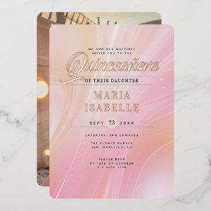 Elegant Rose Gold Pink Marble Quinceañera Party Foil