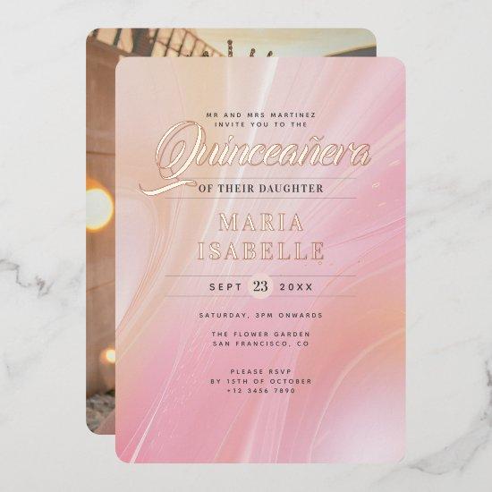 Elegant Rose Gold Pink Marble Quinceañera Party Foil