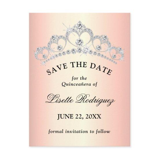 Elegant Rose Gold Quinceanera Save The Date Postcard