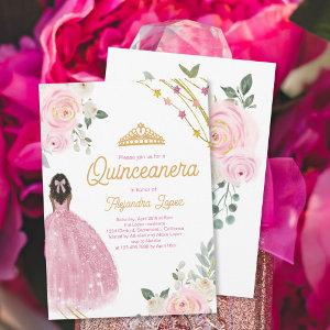 Elegant Rose Gold Watercolor Floral Quinceanera