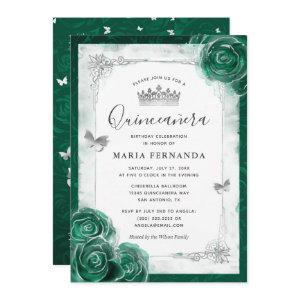Elegant Rose Silver Green Quinceanera