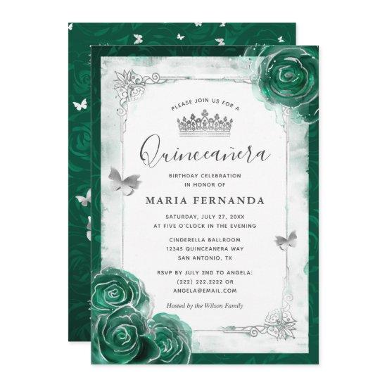 Elegant Rose Silver Green Quinceanera