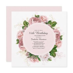 Elegant Roses Blush Pink Floral 16th Birthday