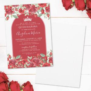 Elegant Roses Floral Red Quinceanera
