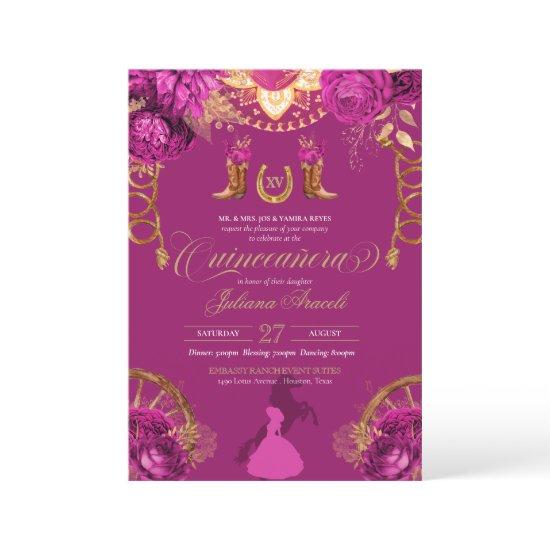 Elegant Roses Magenta Pink Charro Quinceanera