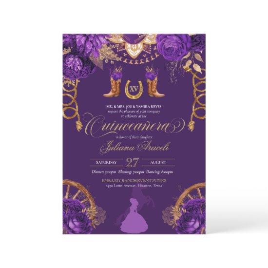 Elegant Roses Purple & Gold Charro Quinceanera