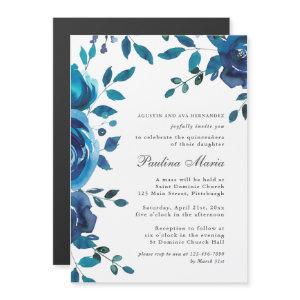 Elegant Royal Blue and White Floral Quinceañera Magnetic