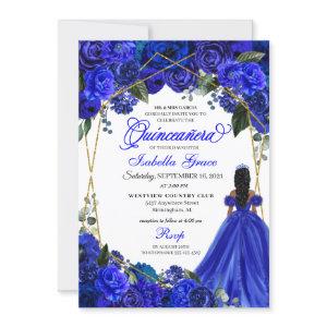 Elegant Royal Blue Floral Quinceanera Birthday