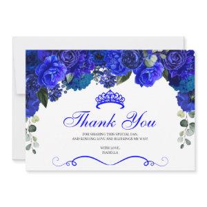 Elegant Royal Blue Floral Quinceanera Thank You