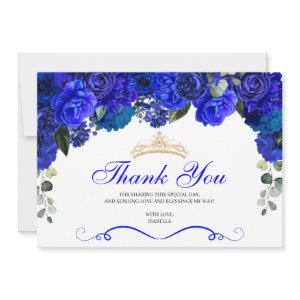 Elegant Royal Blue Floral Quinceanera Thank You