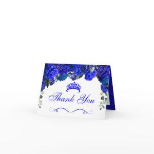 Elegant Royal Blue Floral Quinceanera Thank You