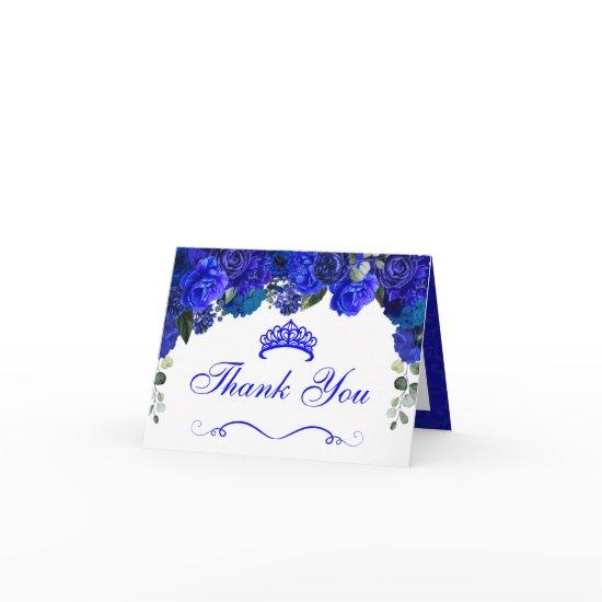 Elegant Royal Blue Floral Quinceanera Thank You