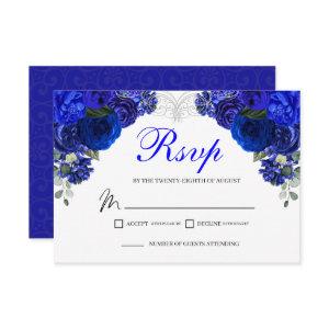 Elegant Royal Blue Floral RSVP Enclosure Card