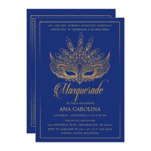 Elegant Royal Blue Glitter Masquerade Quinceañera