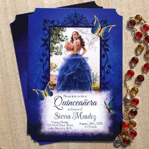 Elegant Royal Blue & Gold Butterflies Quinceanera