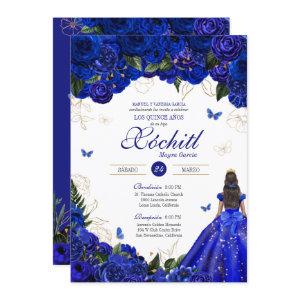 Elegant Royal Blue Roses Butterfly Quinceañera