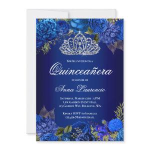 Elegant Royal Blue Roses Diamond Tiara Quinceanera