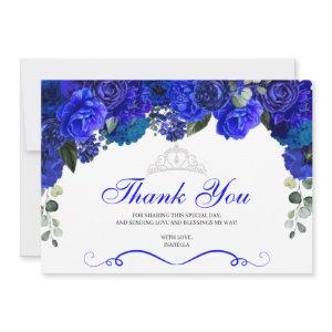 Elegant Royal Blue Silver Floral Quinceanera Thank You Card