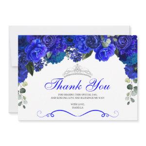 Elegant Royal Blue Silver Floral Quinceanera Thank You Card