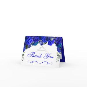 Elegant Royal Blue Silver Floral Thank You