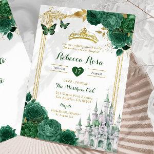 Elegant Royal Castle Green Floral Quinceañera