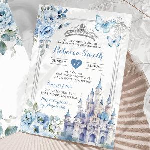 Elegant Royal Castle Silver Dusty Blue Quinceañera