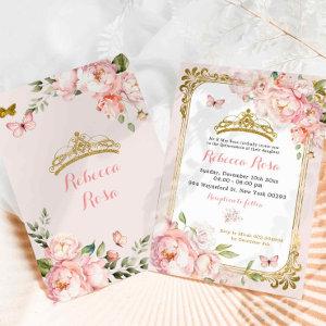 Elegant Royal Crown Blush Pink Gold Quinceañera