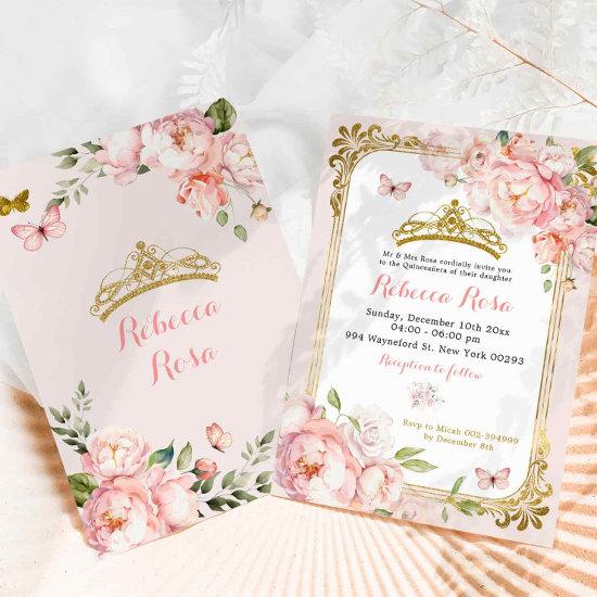 Elegant Royal Crown Blush Pink Gold Quinceañera