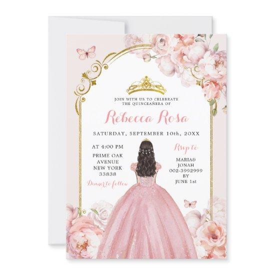 Elegant Royal Gold Dusty Rose Princess Quinceañera