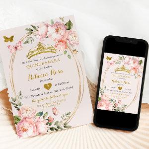 Elegant Royal Light Pink Gold Butterfly Mis Quince