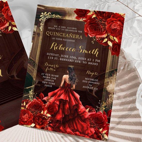 Elegant Royal Palace Bright Red Roses Quinceañera