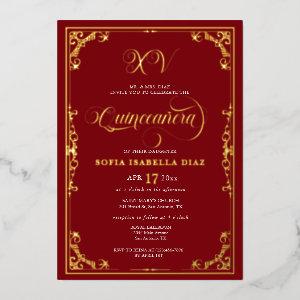 Elegant Royal Red Quinceañera Gold Foil  Foil